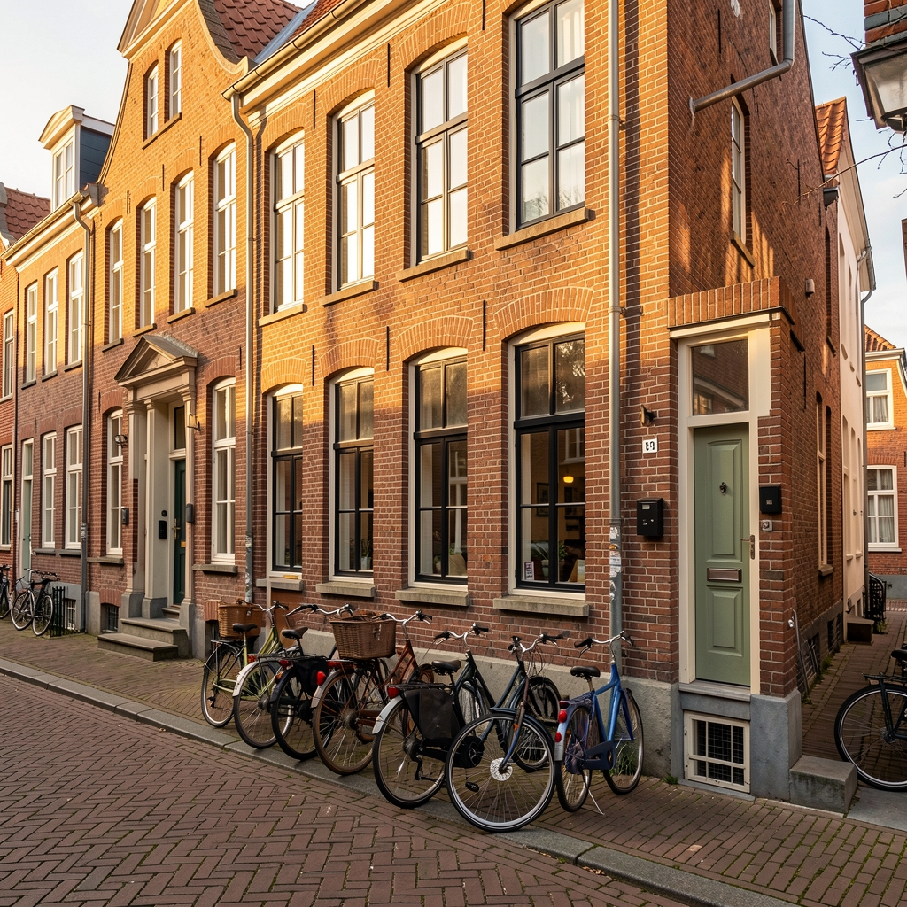 Renovals gadefacade på Nansensgade i København med cykler og eftermiddagslys